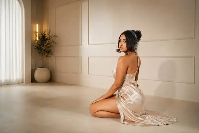 DJ Dazzling in a satin gown